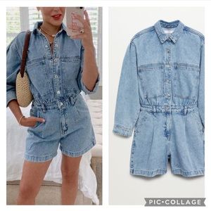 MANGO denim jumpsuit romper long sleeve blogger zara competitor brand